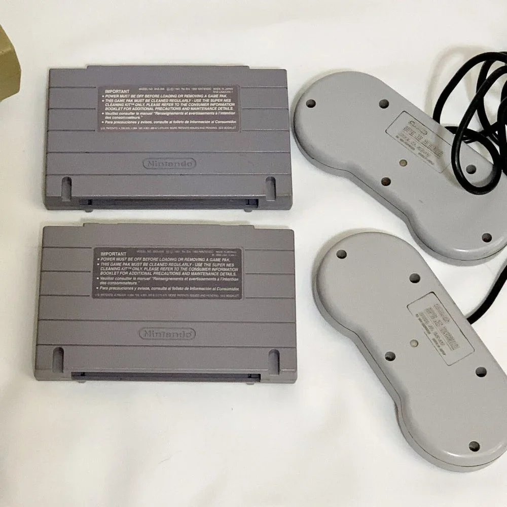 Nintendo SNES Console Controllers Cords 2 Sports Games For Parts Or Repair Only